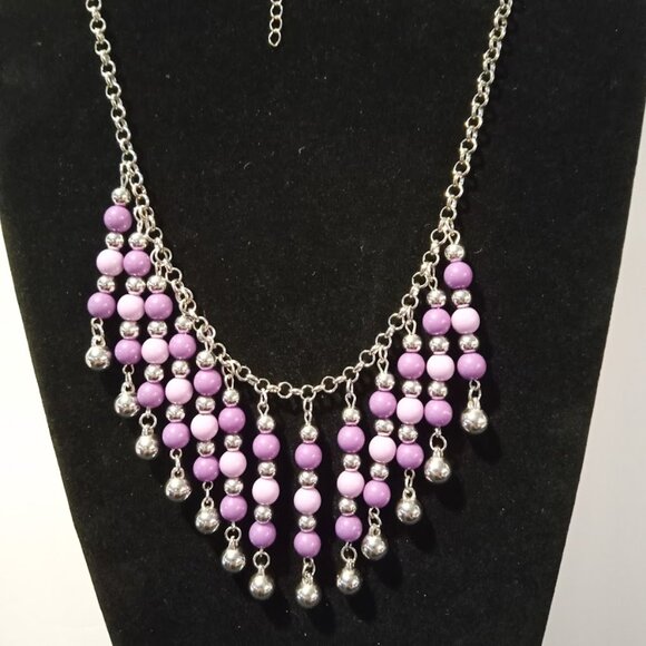 paparazzi Jewelry - 22/24" Statement Piece Lilac/Purples Silver Tone Drop Dangles Clasp Necklace